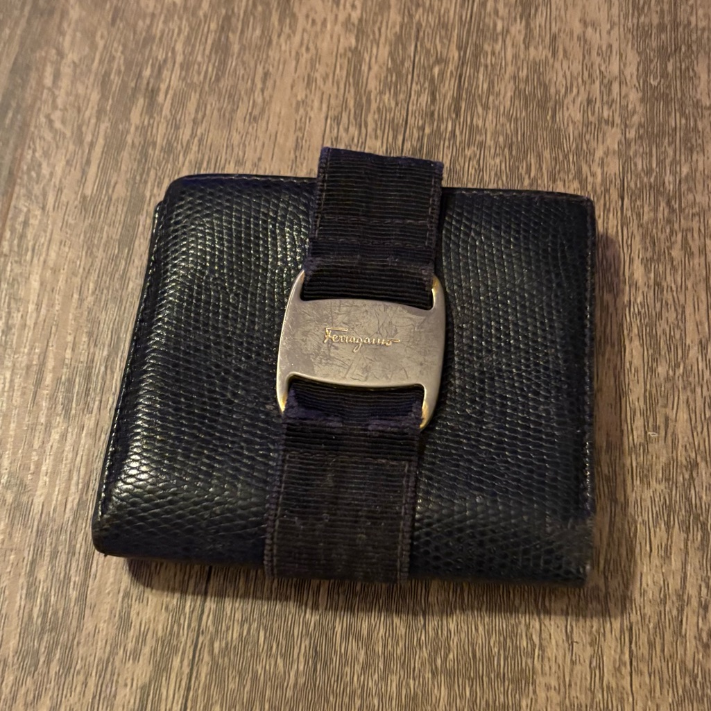 Salvatore Ferragamo Black Belt Wallet With Gold Buckle